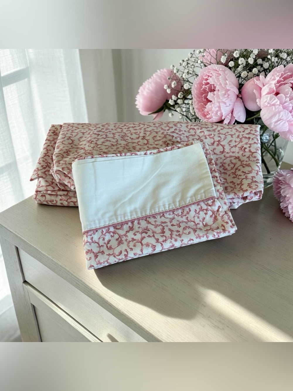 Vintage 2 Piece Croscill Ashley Twin Fitted  Sheet & Pillowcase Pink Filigree